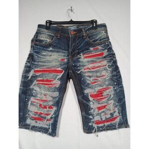 Jordan Craig Legacy Edition Shorts Men's 30 Blue Distressed Paint Splatter Denim